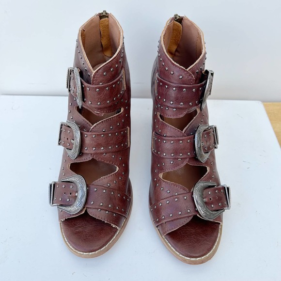 Freebird Violet Lookalikes Belt Buckle Chunky Block Heel Western Booties Size 7 - Picture 4 of 12